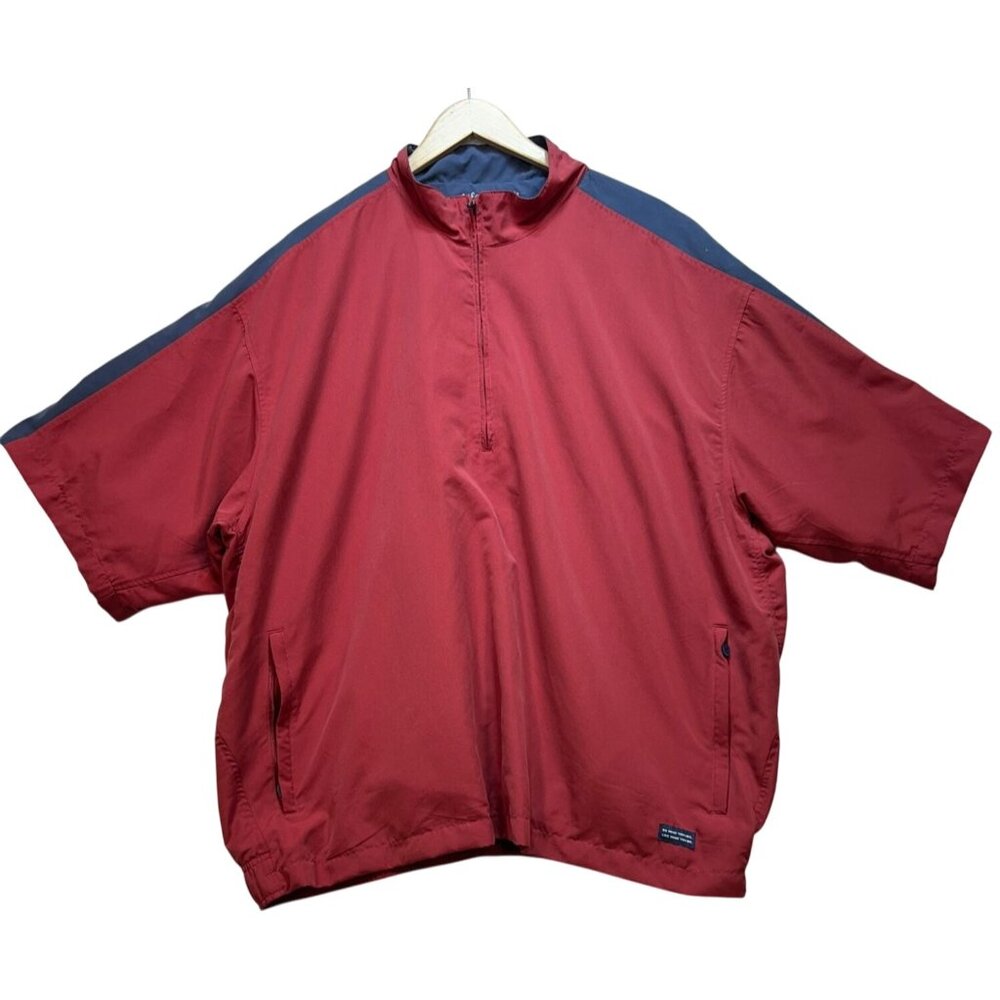 Life Is Good Men Golf Windbreaker Jacket Short Sleeve Sz XXL Maroon Blue 1/4 Zip
